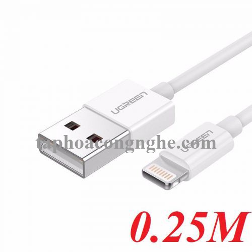 Ugreen 80312 25CM màu trắng cáp Lightning ra Usb 0.25M có chíp MFI chính hãng US155 30080312